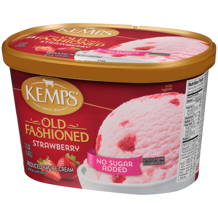 slide 3 of 8, Kemps No Sugar Added Old Fashioned Strawberry Reduced Fat Ice Cream, 1.5 qt