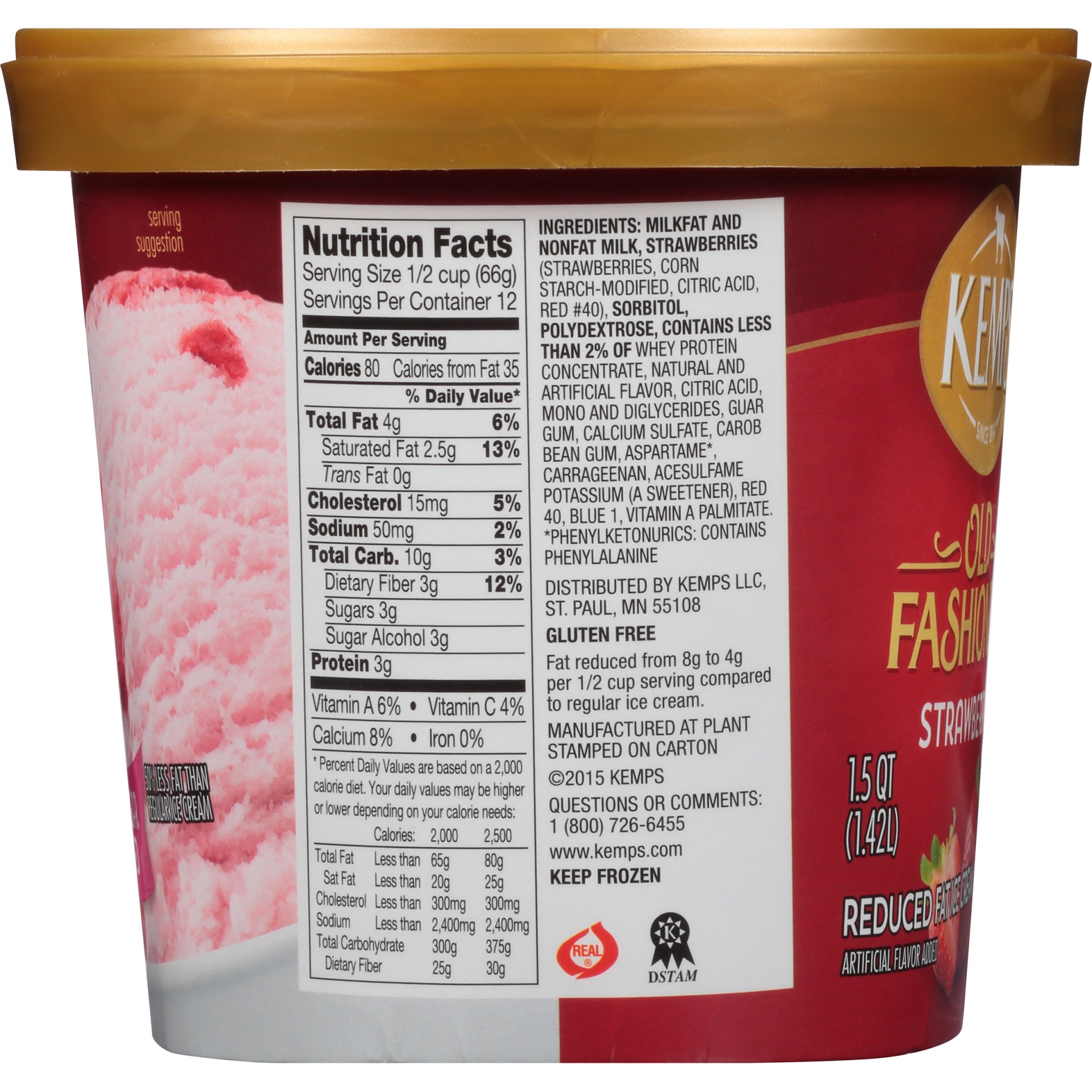 slide 5 of 8, Kemps No Sugar Added Old Fashioned Strawberry Reduced Fat Ice Cream, 1.5 qt