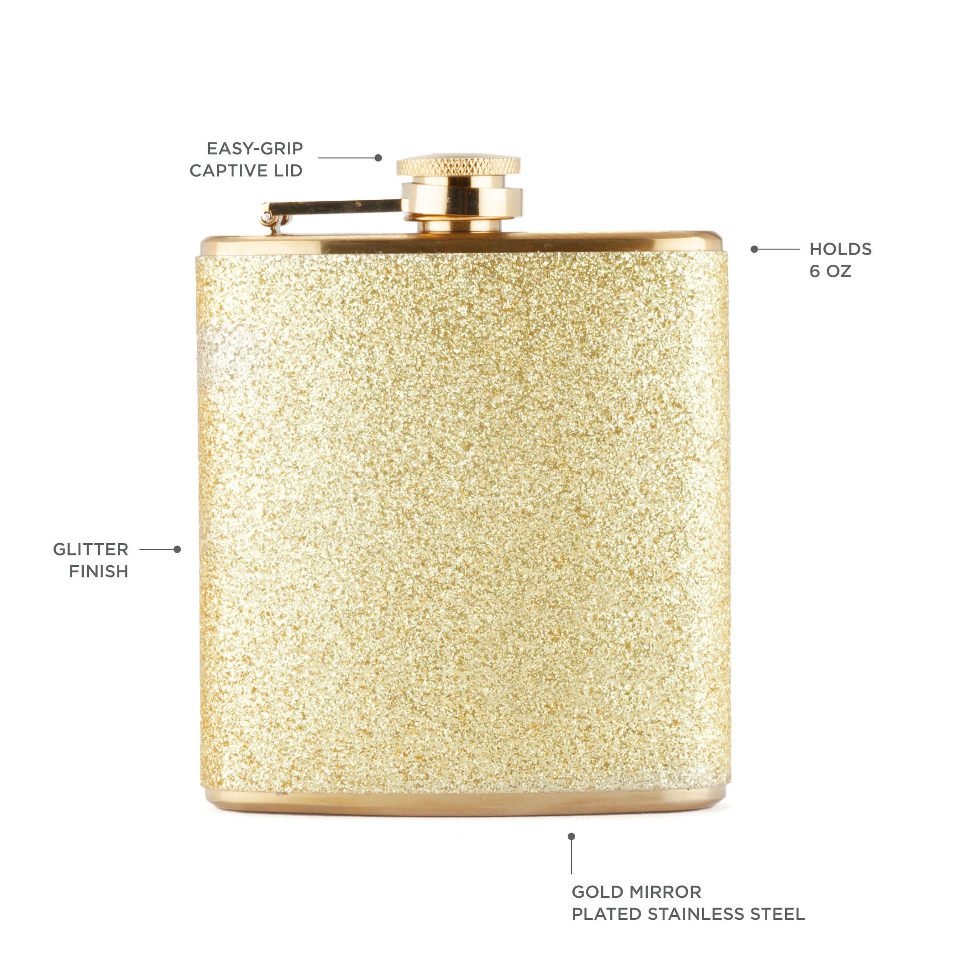 slide 3 of 5, Blush Sparkletini Stainless Steel, Glitter Flask, Gifts for Women, Hidden Alcohol Barware, 6 oz, Gold, 1 ct