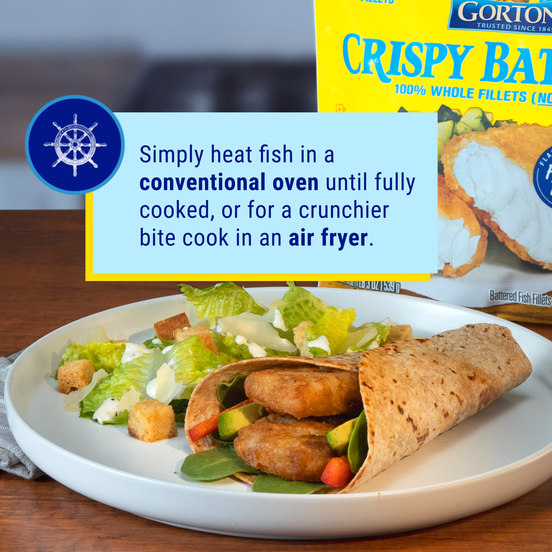 slide 9 of 9, Gorton's Gorton''s Crispy Battered Fish 100% Whole Fillets (Not Minced), Wild Caught Alaskan Pollock, Frozen, 10 Count, 19 Ounce Resealable Bag, 10 ct