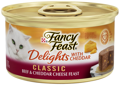 slide 1 of 1, Fancy Feast Delights With Cheddar Cat Food Gourmet Classic Beef & Cheddar Cheese Feast, 3 oz