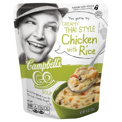 slide 1 of 1, Campbell's Go Creamy Thai Style Chicken With Rice Soup, 14 oz