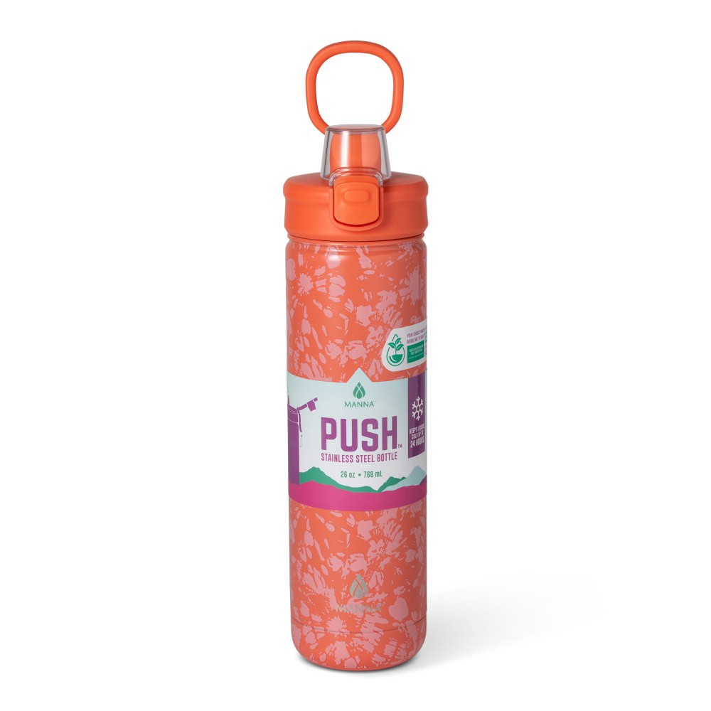 slide 2 of 3, Manna™ Push™ Stainless Steel Bottle - Coral, 26 oz