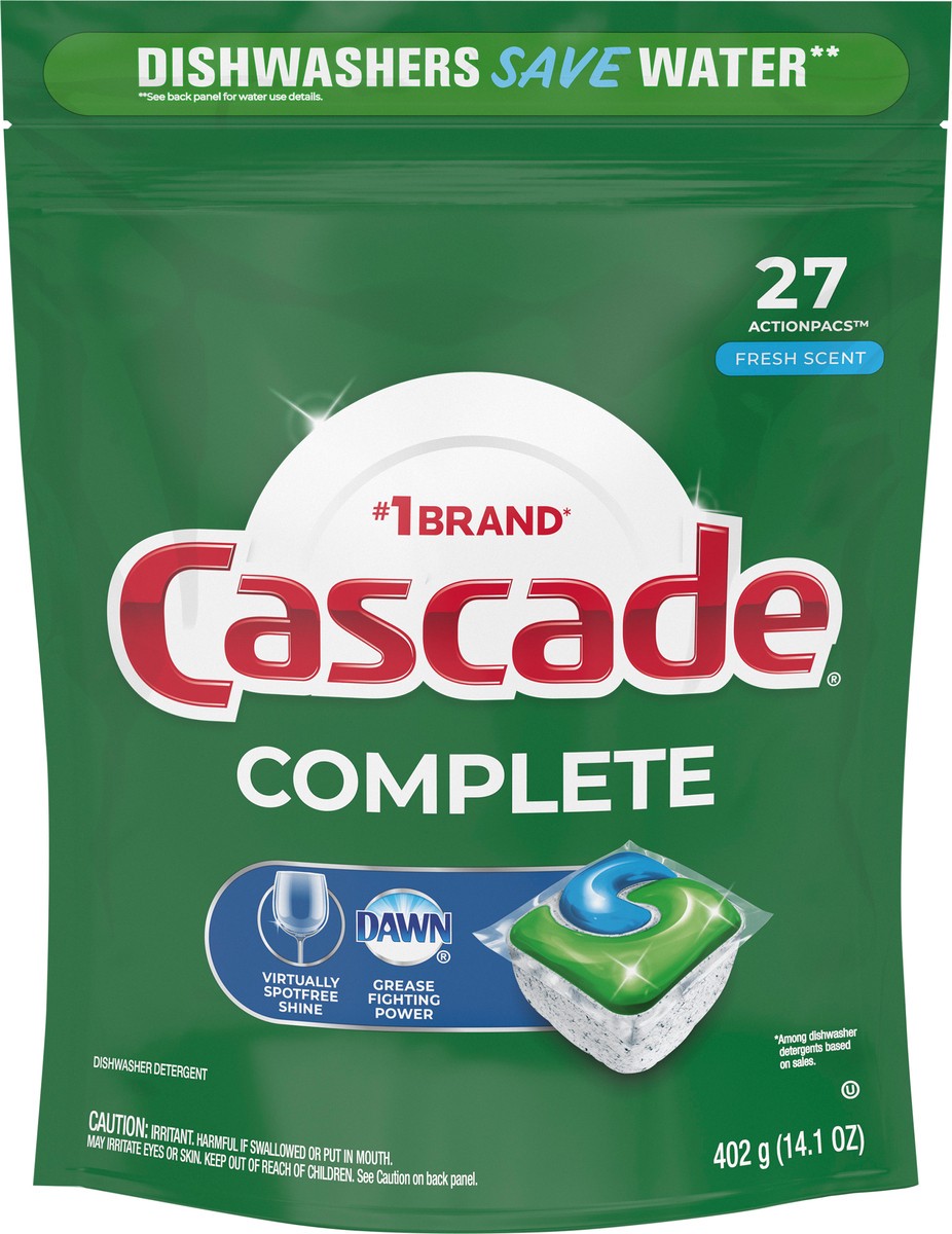 slide 3 of 3, Cascade Complete ActionPacs, Dishwasher Detergent Pods, Fresh, 27 Count, 27 ct