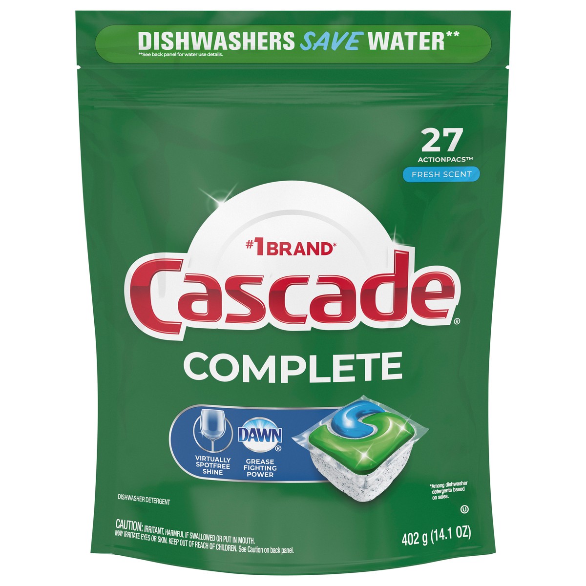 slide 1 of 3, Cascade Complete ActionPacs, Dishwasher Detergent Pods, Fresh, 27 Count, 27 ct