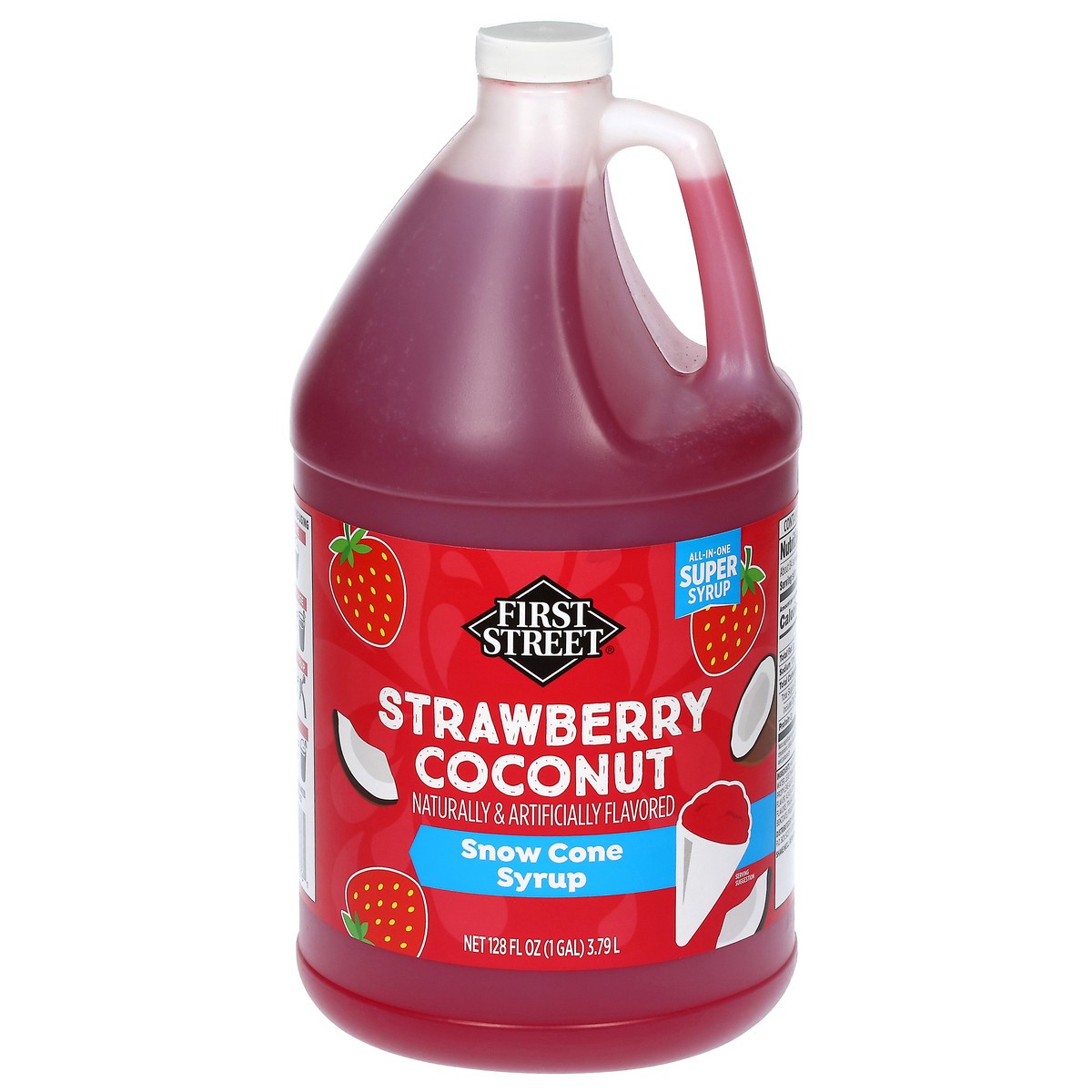 slide 4 of 4, First Street Strawberry Coconut Super Syrup, 128 oz