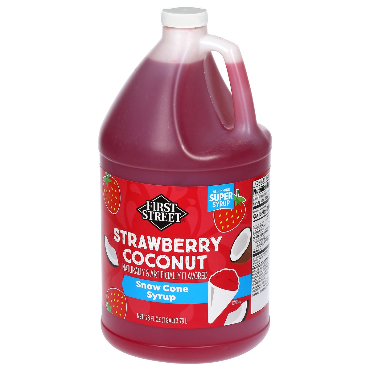 slide 2 of 4, First Street Strawberry Coconut Super Syrup, 128 oz