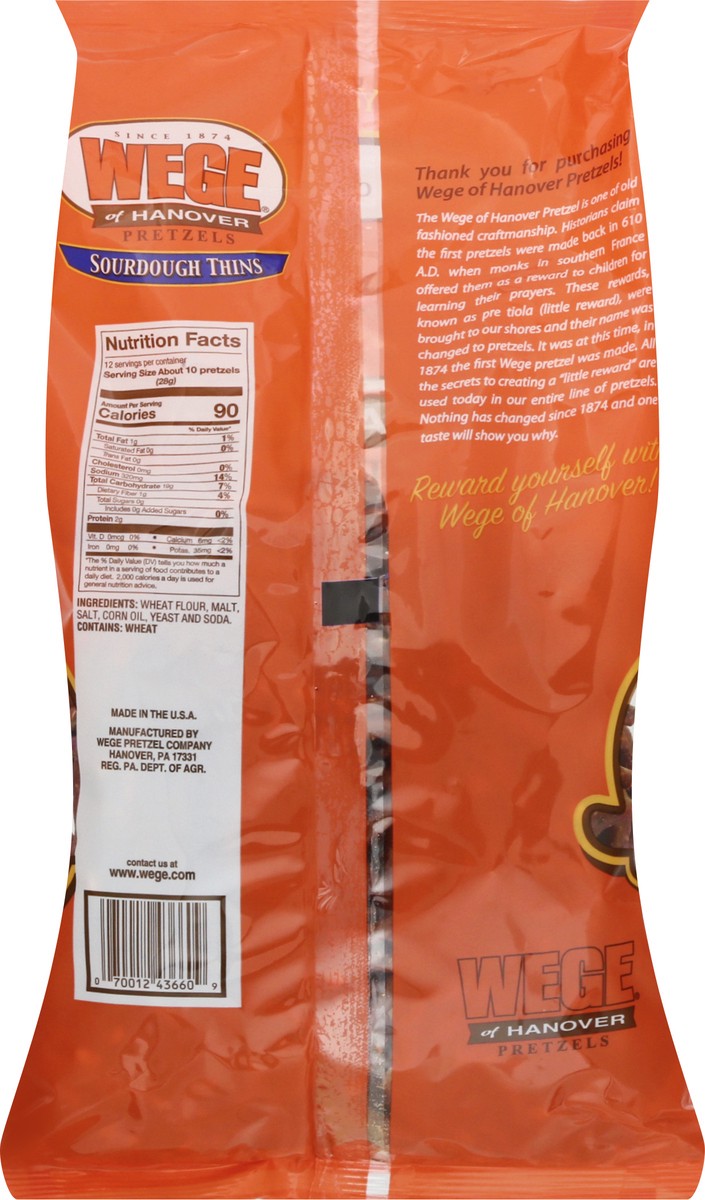 slide 13 of 13, Wege of Hanover Sourdough Thins Pretzels 12 oz, 12 oz