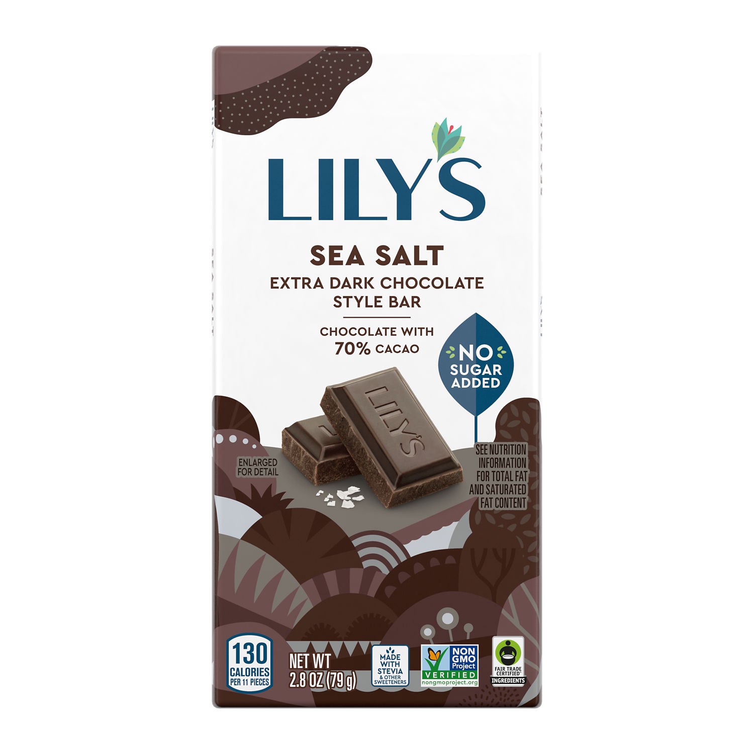 slide 1 of 4, Lily's Sea Salt Extra Dark Chocolate Style No Sugar Added, Sweets Bar, 2.8 oz, 2.8 oz