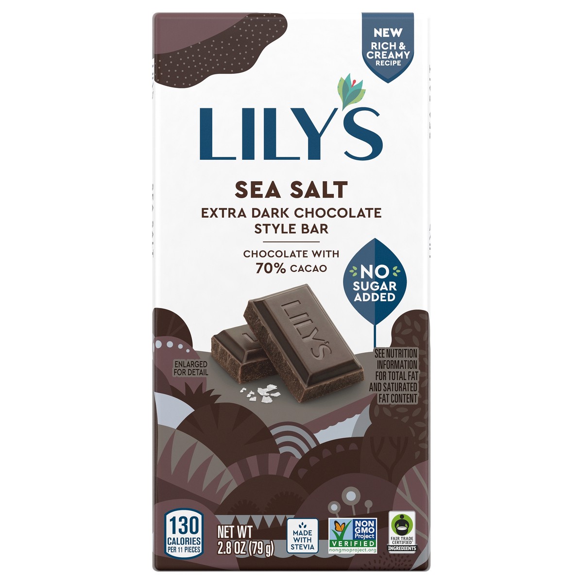 slide 1 of 4, LILY'S Sea Salt Extra Dark Chocolate Style No Sugar Added, Sweets Bar, 2.8 oz, 2.8 oz