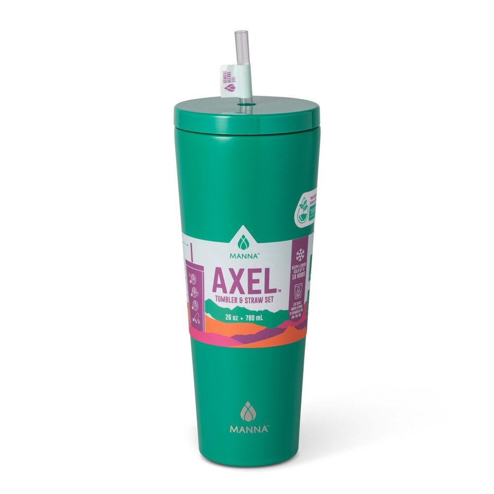 slide 3 of 3, Manna™ Axel™ Stainless Steel Tumbler With Straw - Green, 26 oz