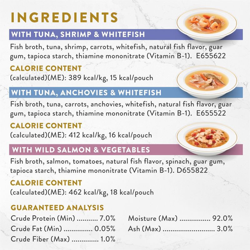 slide 7 of 10, Purina Fancy Feast Broths Lickable Classic Collection Gourmet Wet Cat Food Complement Seafood, Tuna, Salmon, Shrimp, Fish - 1.4oz/12ct Variety Pack, 12 ct; 1.4 oz
