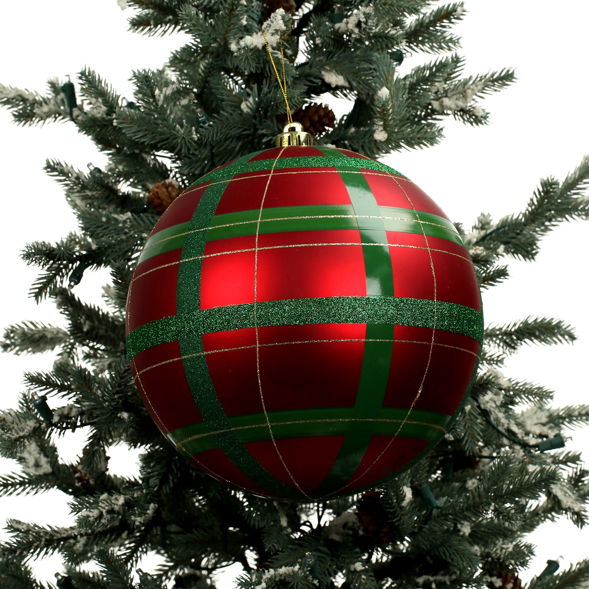 slide 2 of 2, 9.75" Red & Green Glitter Plaid Shatterproof Ball Ornament By Ashland, 9.75 in