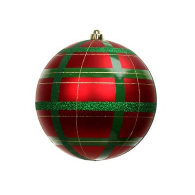 slide 1 of 2, 9.75" Red & Green Glitter Plaid Shatterproof Ball Ornament By Ashland, 9.75 in