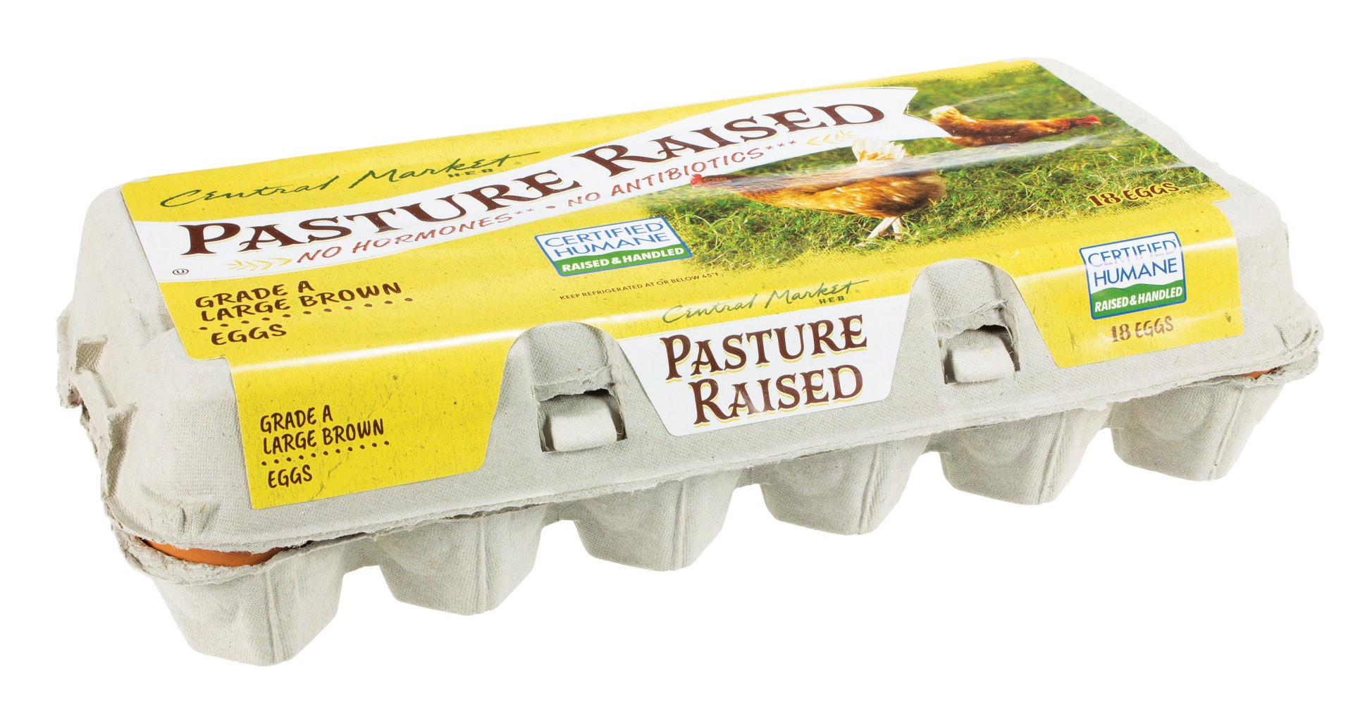 slide 1 of 1, Central Market Pasture Raised Large Brown Eggs, 18 ct