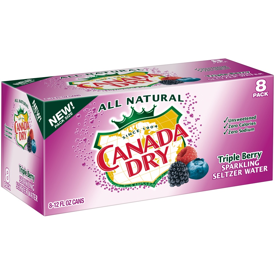 slide 2 of 3, Canada Dry Triple Berry Sparkling Seltzer Water, 12 fl oz cans, 8 pack, 8 ct