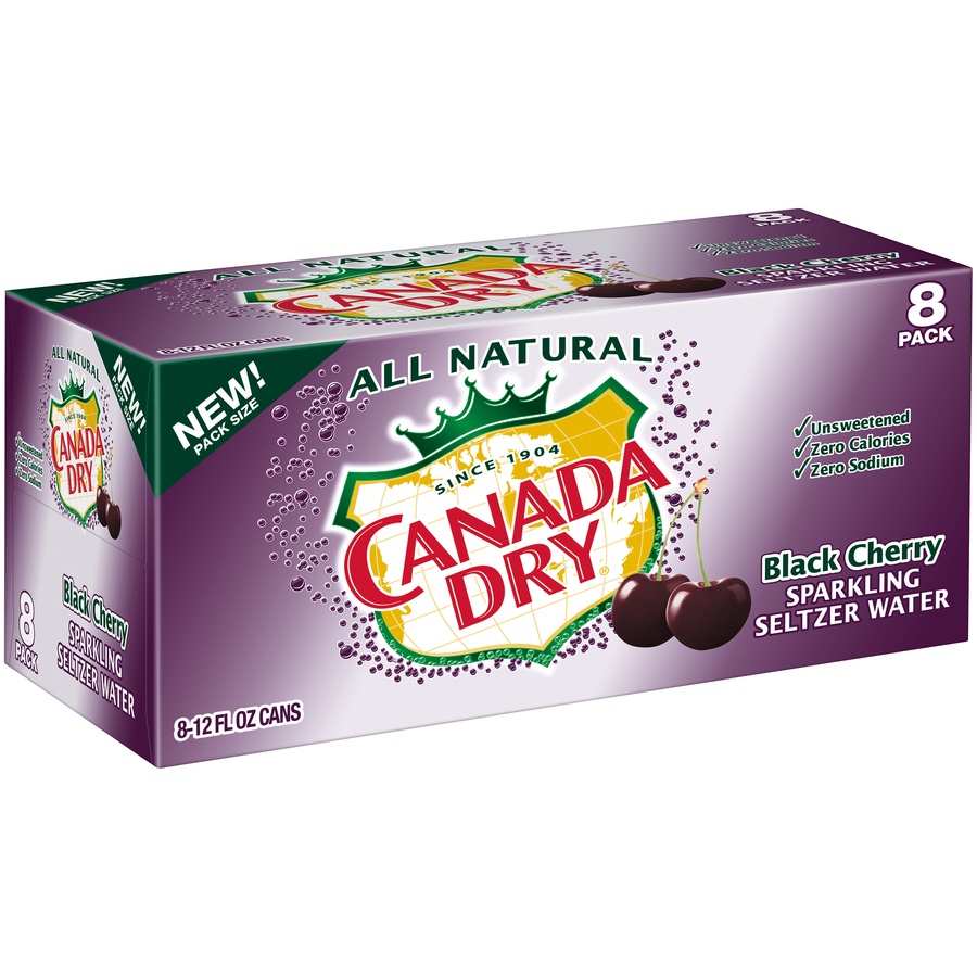 slide 2 of 3, Canada Dry Black Cherry Sparkling Seltzer Water, 12 fl oz cans, 8 pack, 8 ct