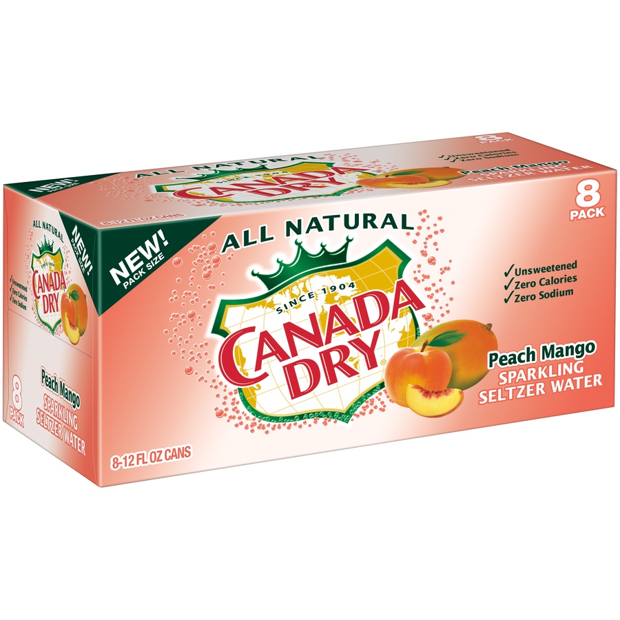 slide 2 of 3, Canada Dry Peach Mango Sparkling Seltzer Water, 12 fl oz cans, 8 pack, 8 ct