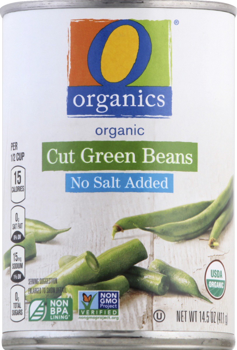 slide 4 of 7, O Organics Green Beans Cut No Salt Added, 14.5 oz