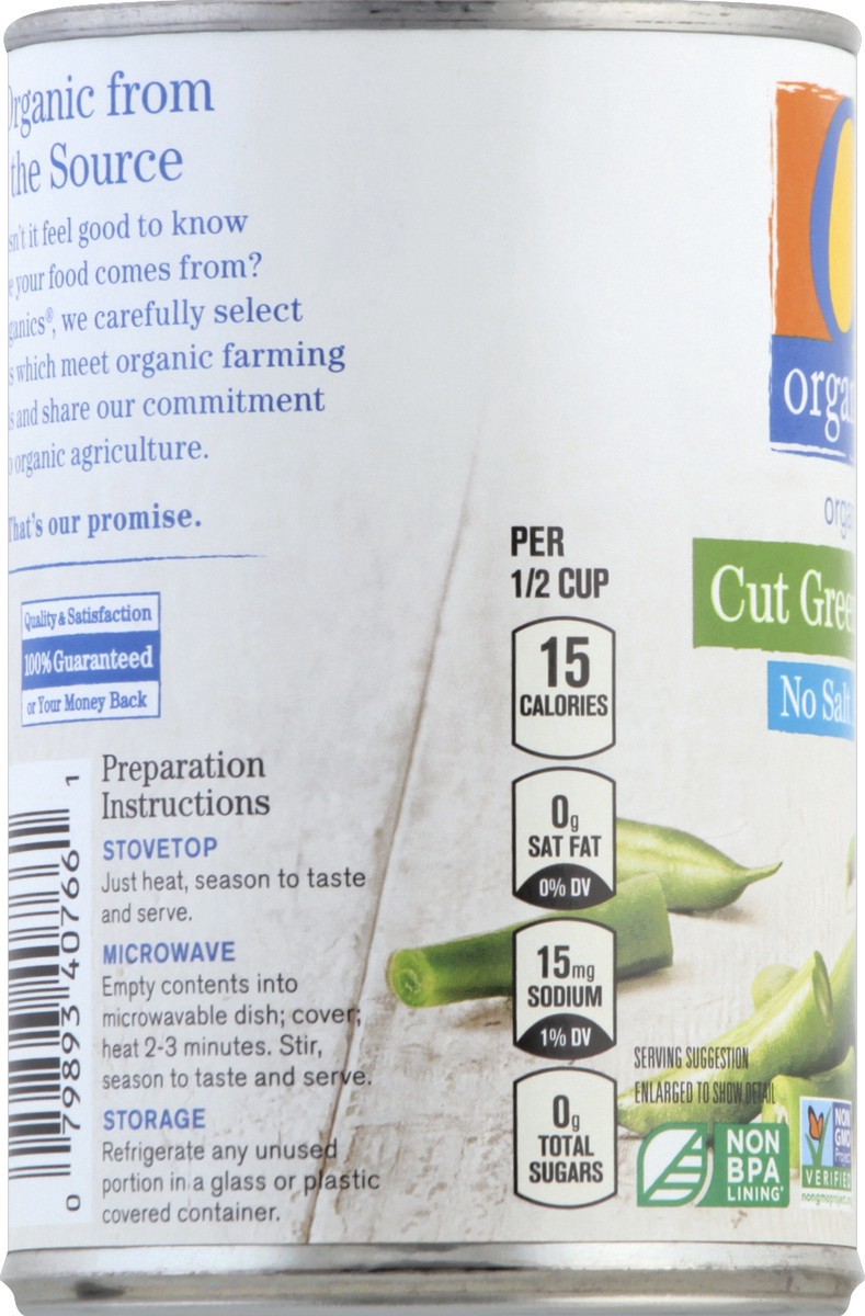 slide 5 of 7, O Organics Green Beans Cut No Salt Added, 14.5 oz