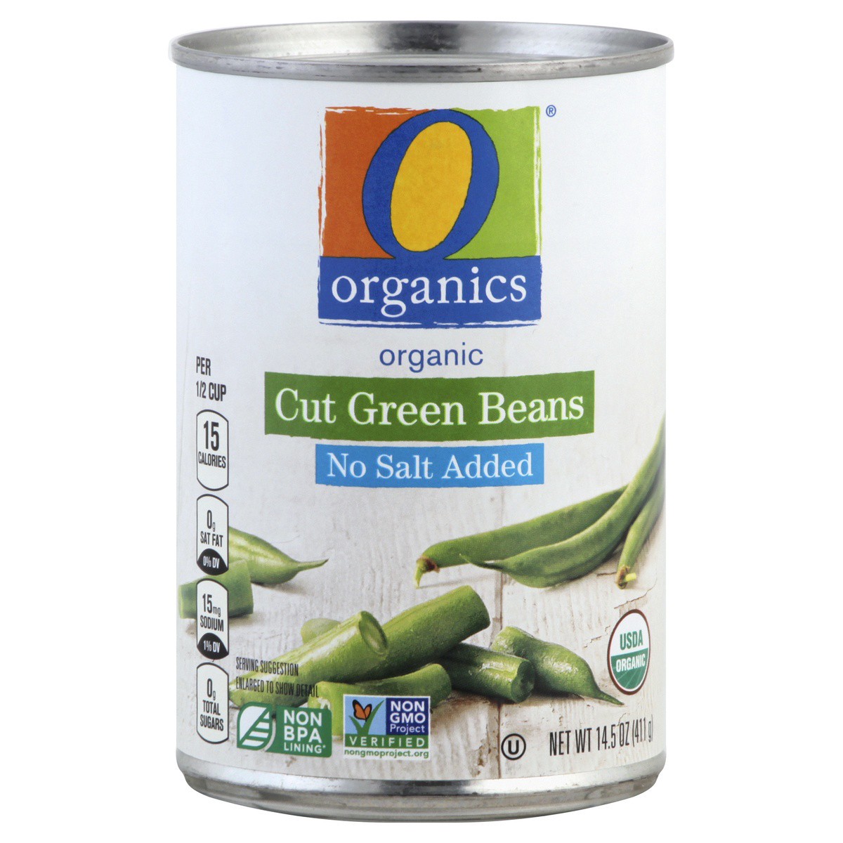 slide 1 of 7, O Organics Green Beans Cut No Salt Added, 14.5 oz