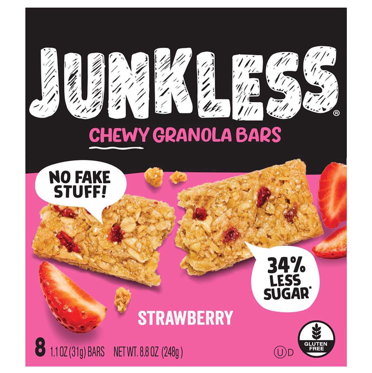 slide 1 of 1, Junkless Chewy Granola Bars - Strawberry, 8 ct