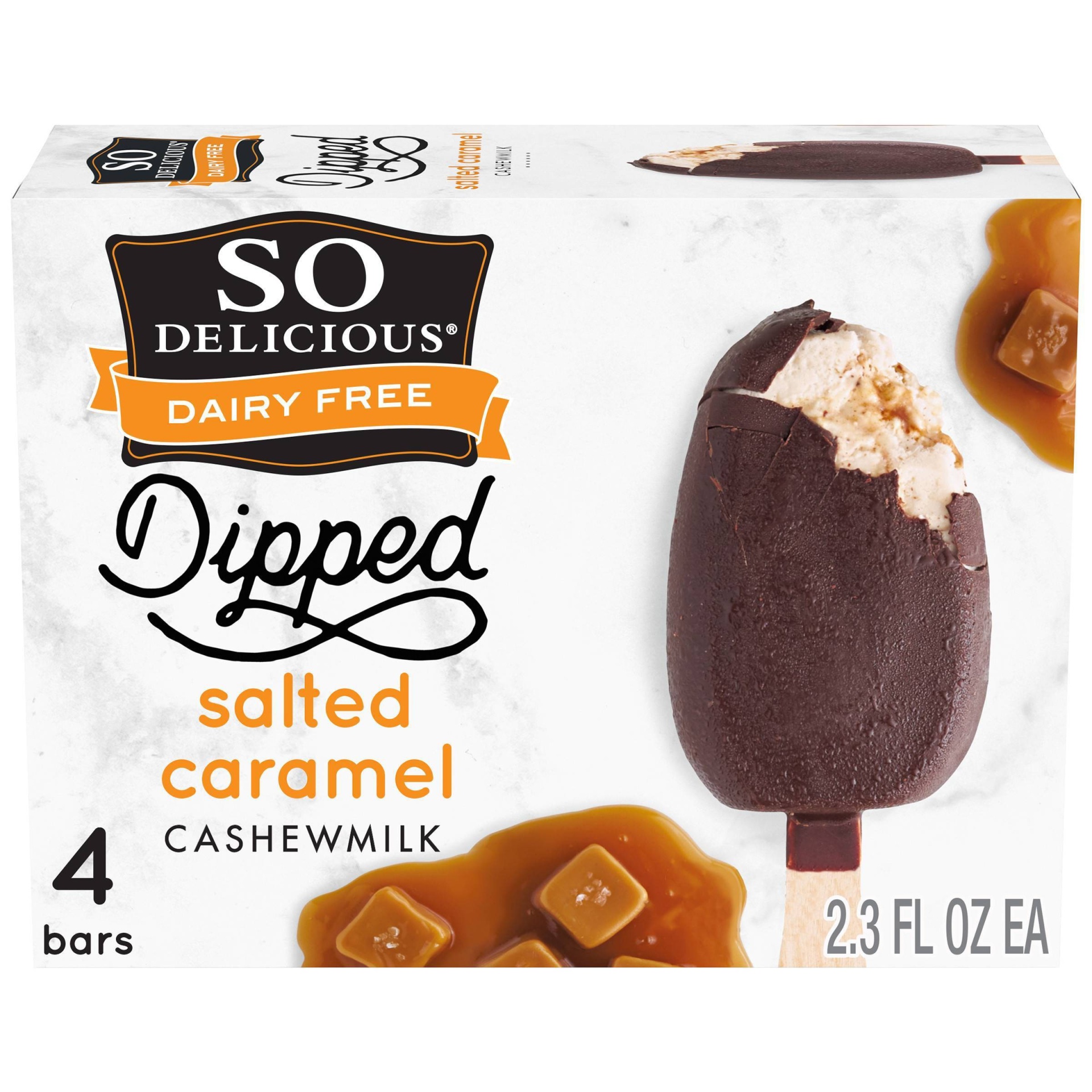 slide 1 of 6, So Delicious Dipped Salted Caramel Cashew Milk Non-Dairy Frozen Dessert Bar - 4ct/9.2oz, 9.2 fl oz