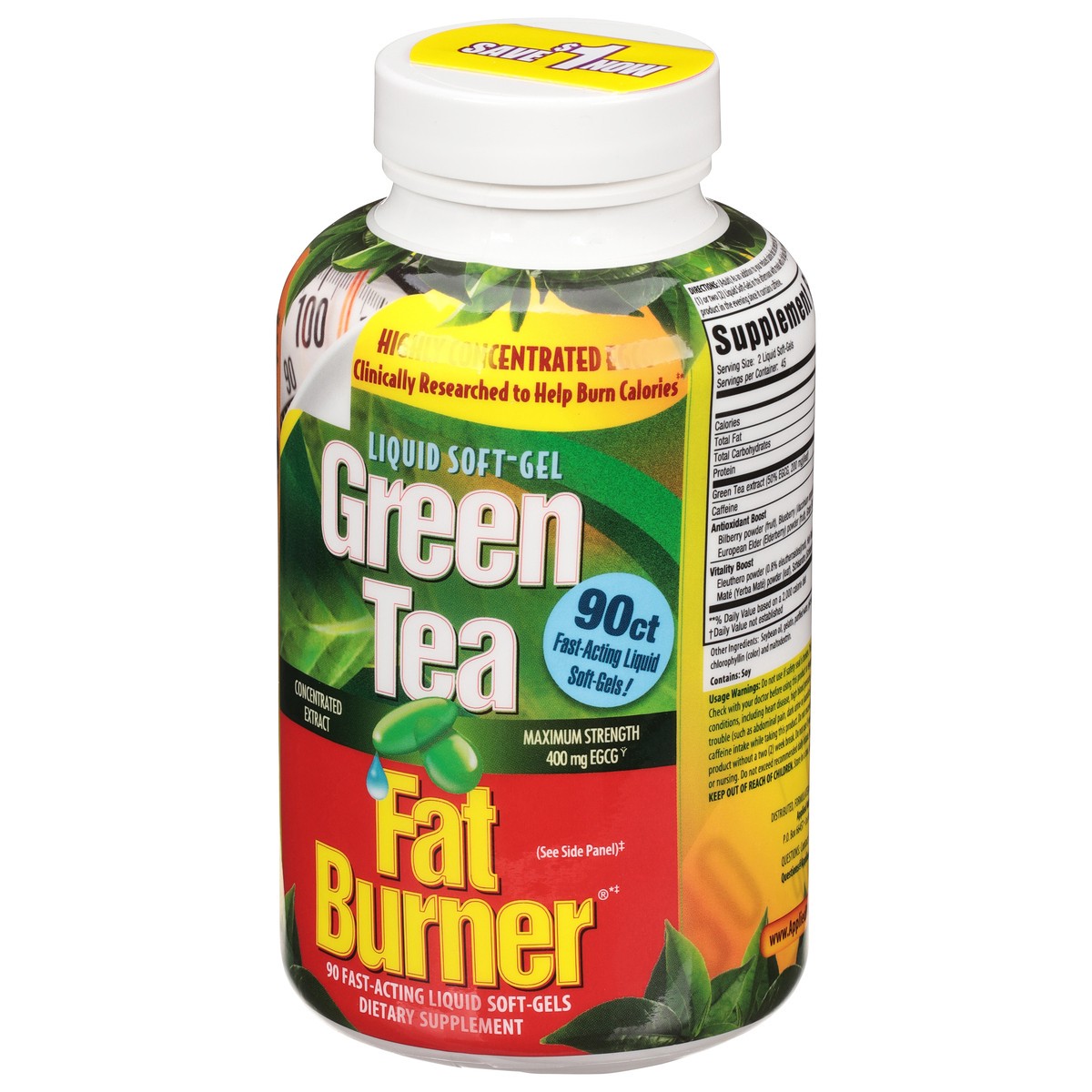 slide 7 of 9, Fat Burner Liquid Soft-Gels Maximum Strength Green Tea 90 Soft-Gels, 90 ct