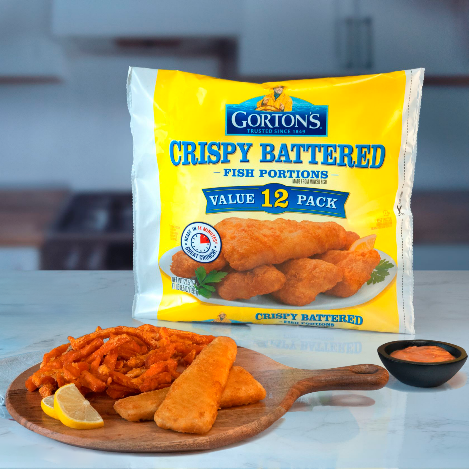 slide 4 of 7, Gorton's Crispy Battered Fish Portions Value Pack 12 Each, 12 ct