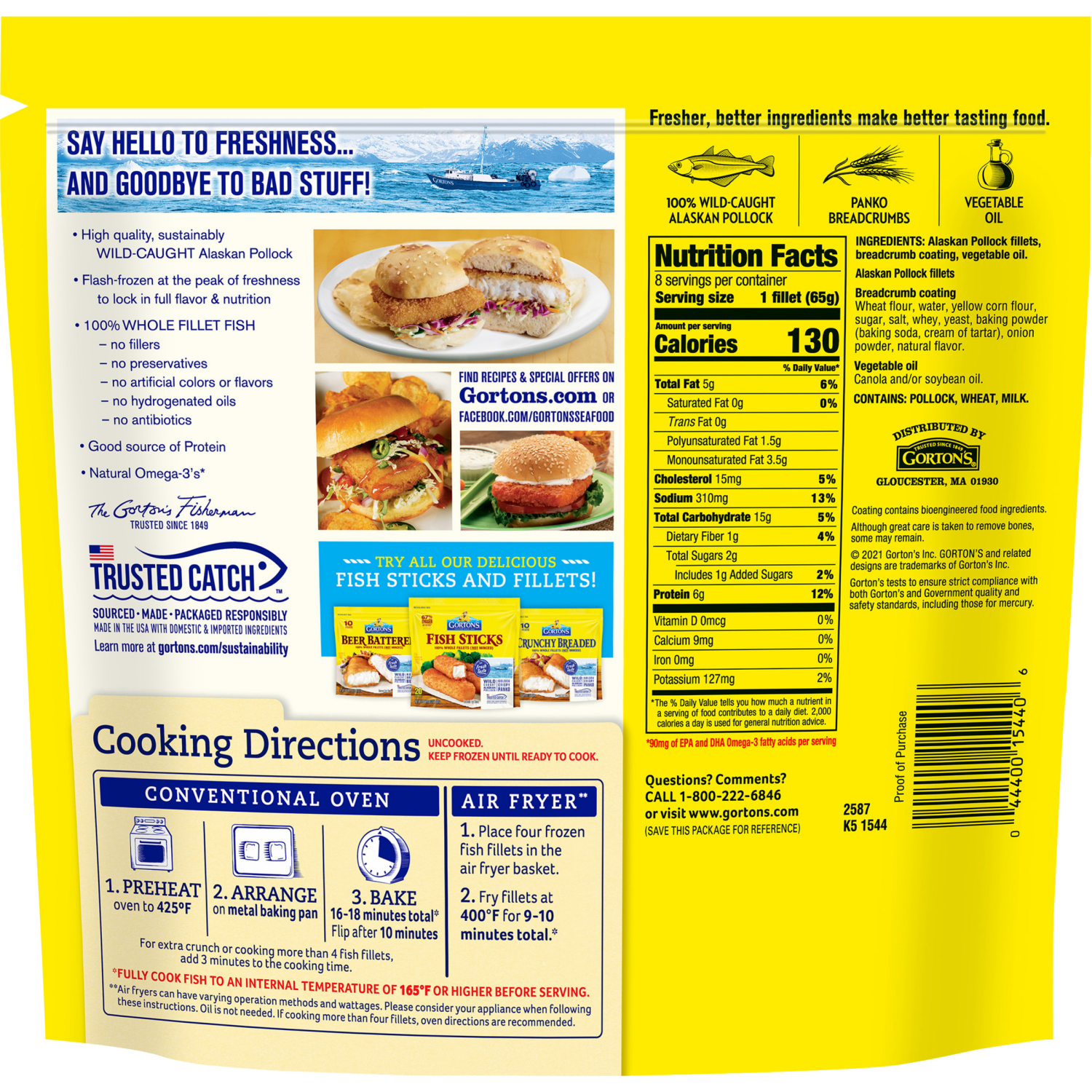 slide 2 of 7, Gorton's Breaded Whole Sandwich Fish Fillets 8 - 18.3 oz Each, 8 ct
