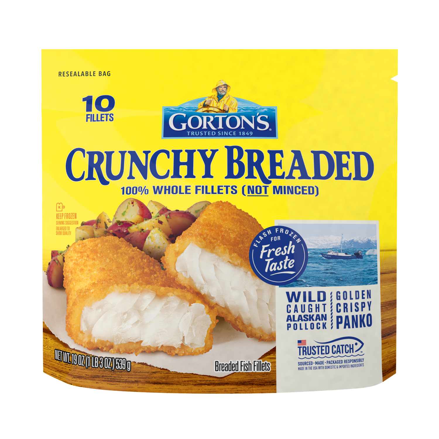 slide 2 of 7, Gorton's Crunchy Breaded Fish Fillets 10 Each, 10 ct
