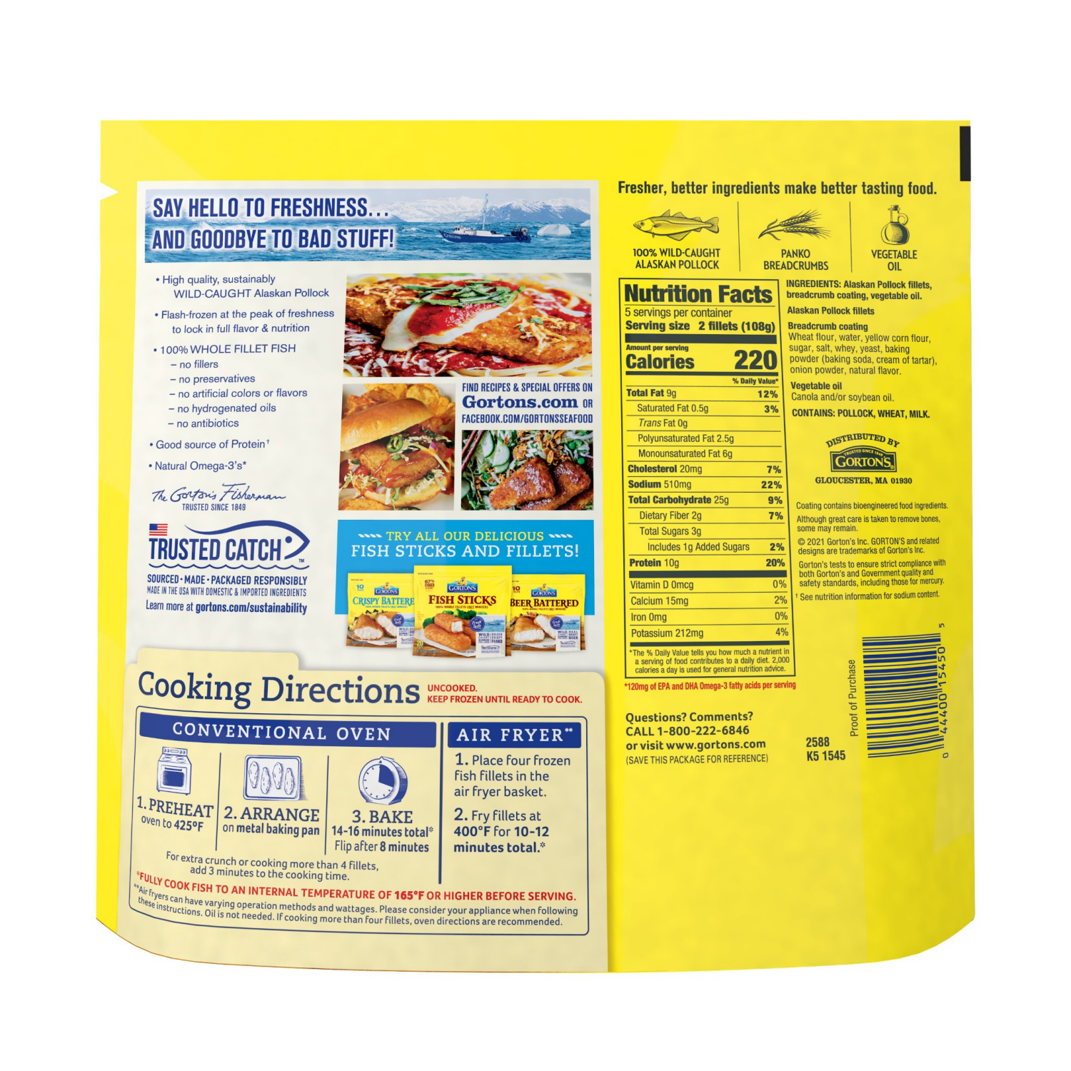 slide 4 of 7, Gorton's Crunchy Breaded Fish Fillets 10 Each, 10 ct