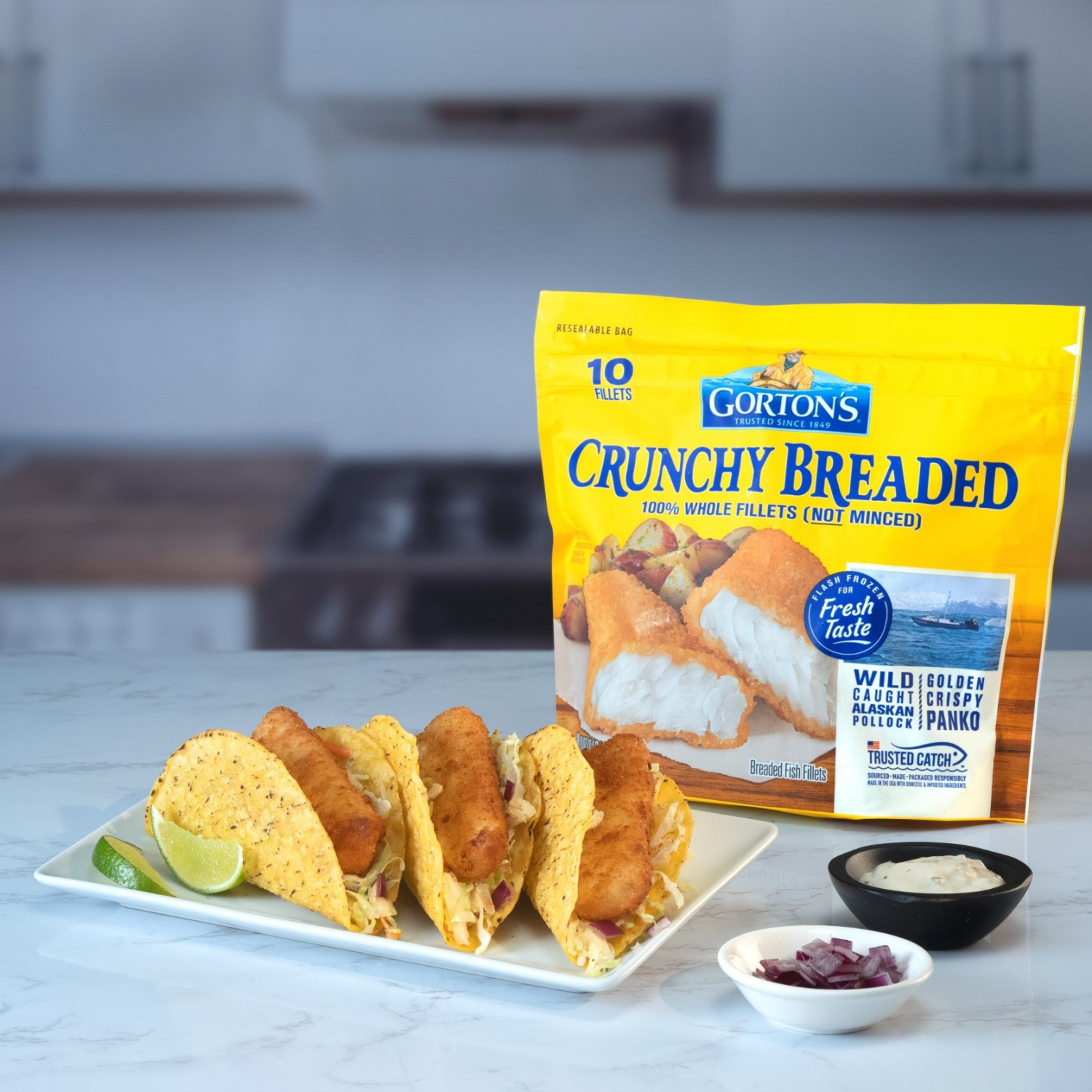 slide 5 of 7, Gorton's Crunchy Breaded Fish Fillets 10 Each, 10 ct