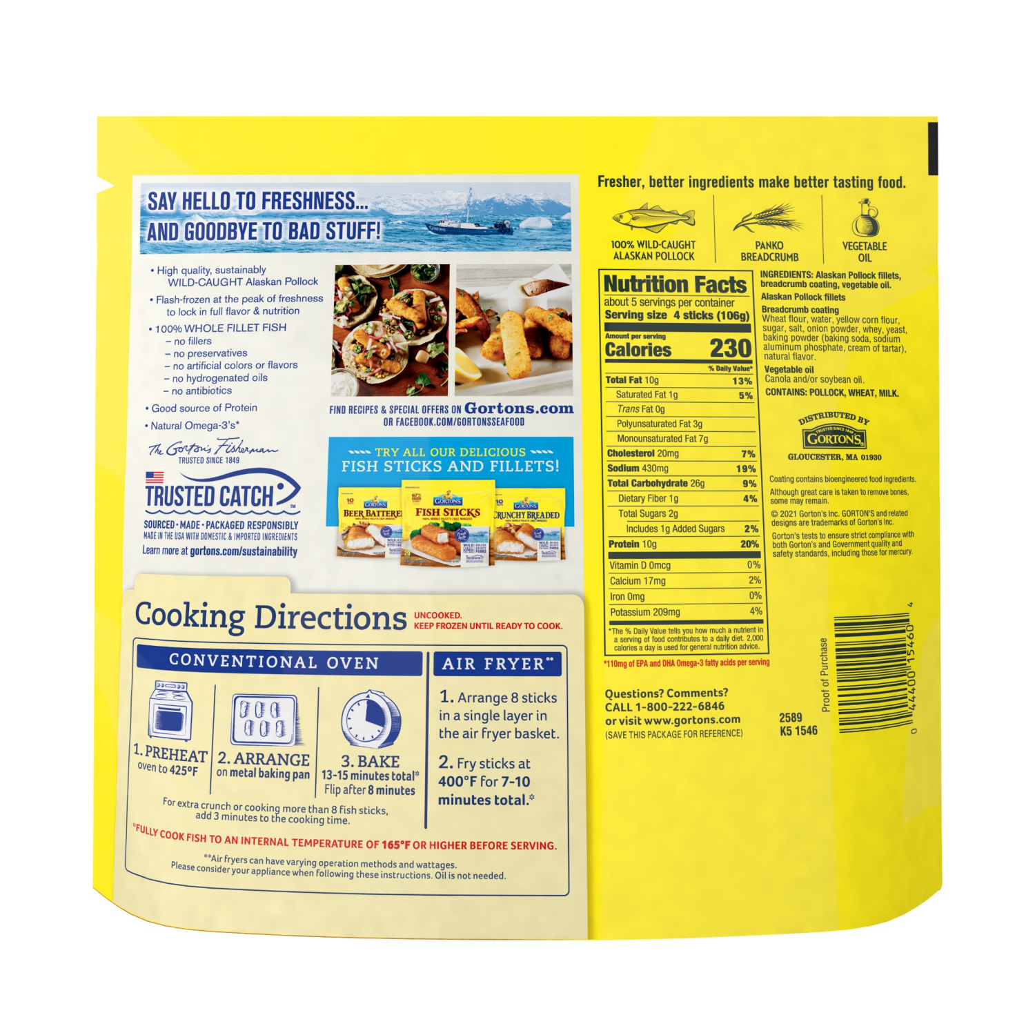 slide 3 of 6, Gorton's Breaded Whole Fish Sticks 20 Sticks, 20 ct