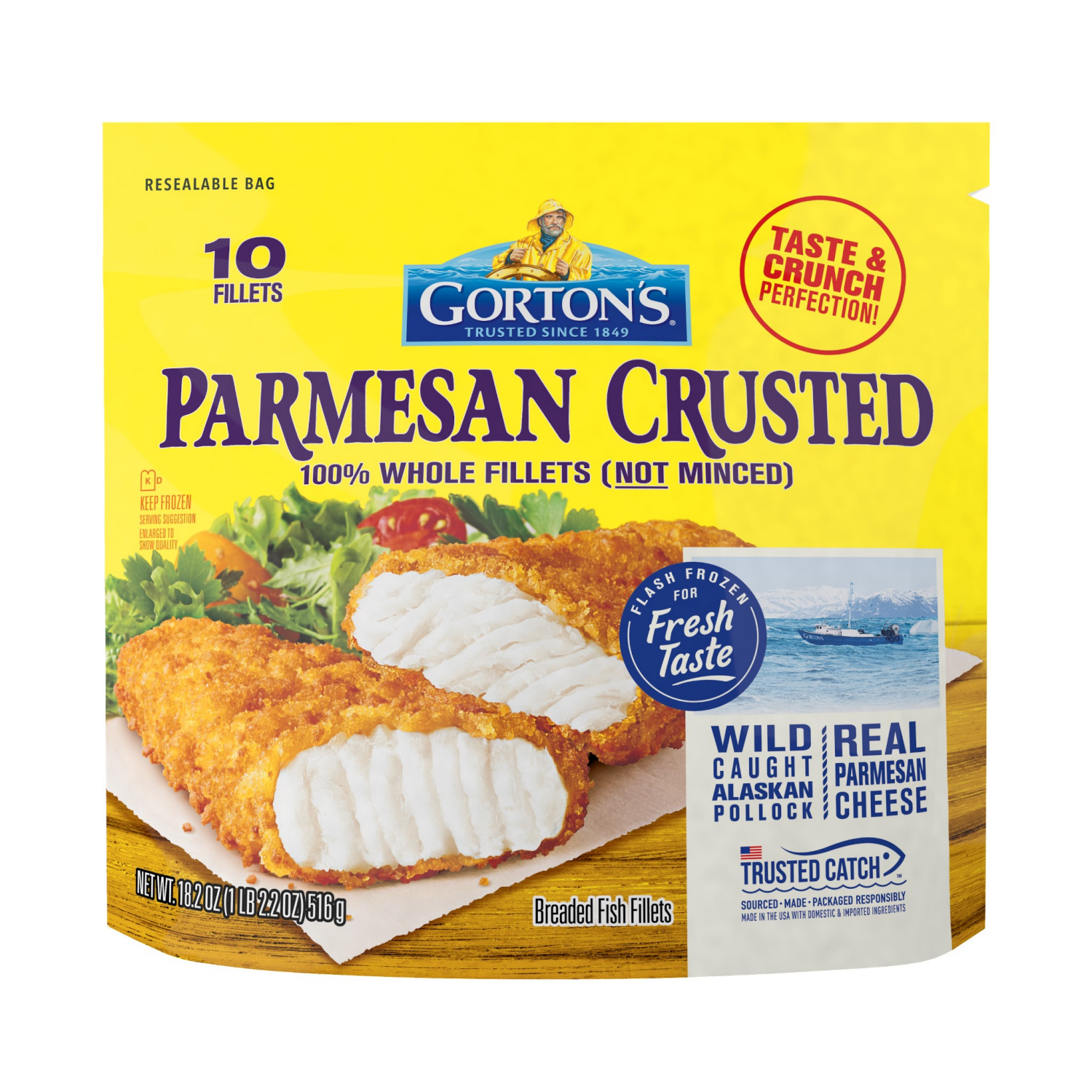 slide 2 of 8, Gorton's Whole Breaded Parmesan Crusted Fish Fillets 10 Each, 10 ct