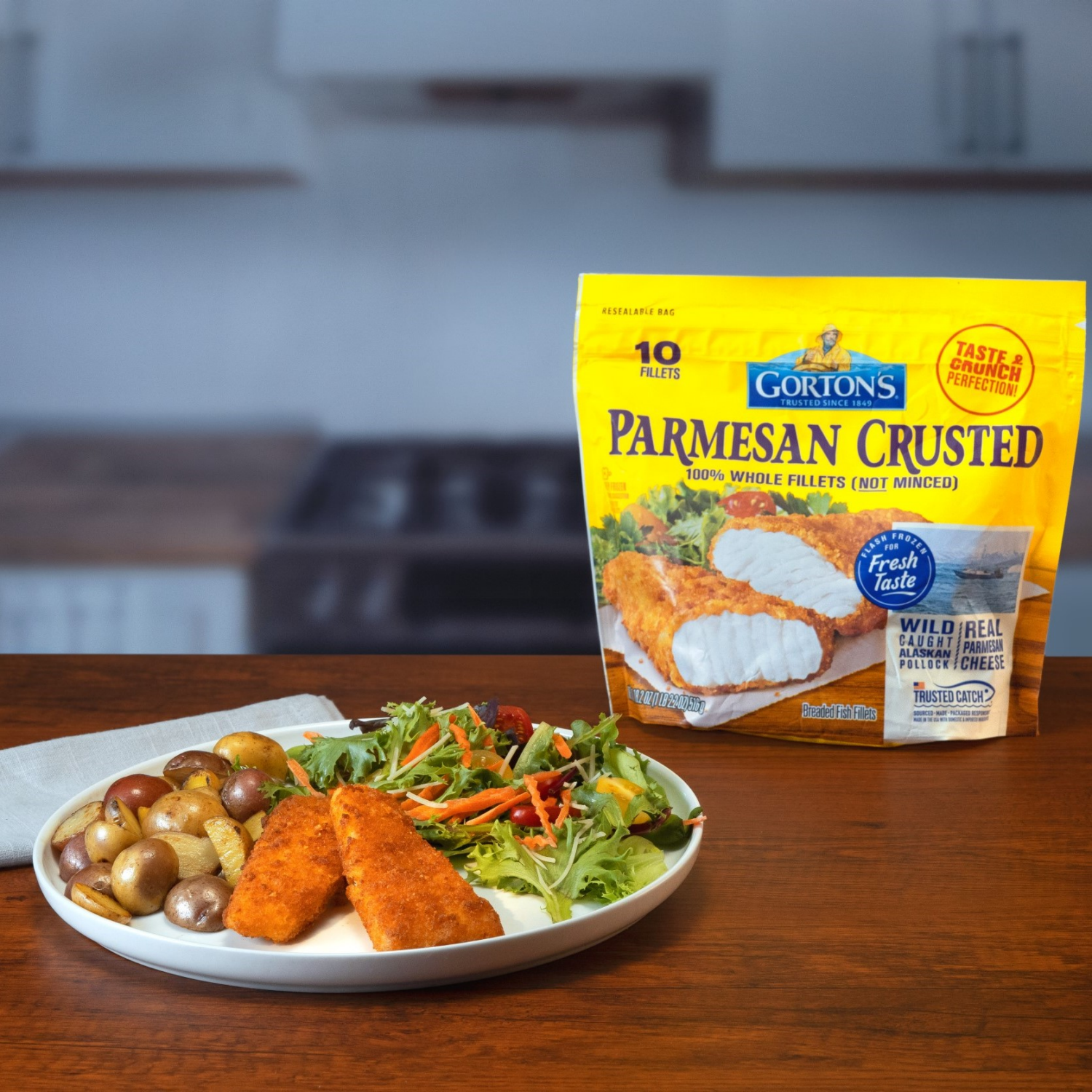 slide 5 of 8, Gorton's Whole Breaded Parmesan Crusted Fish Fillets 10 Each, 10 ct