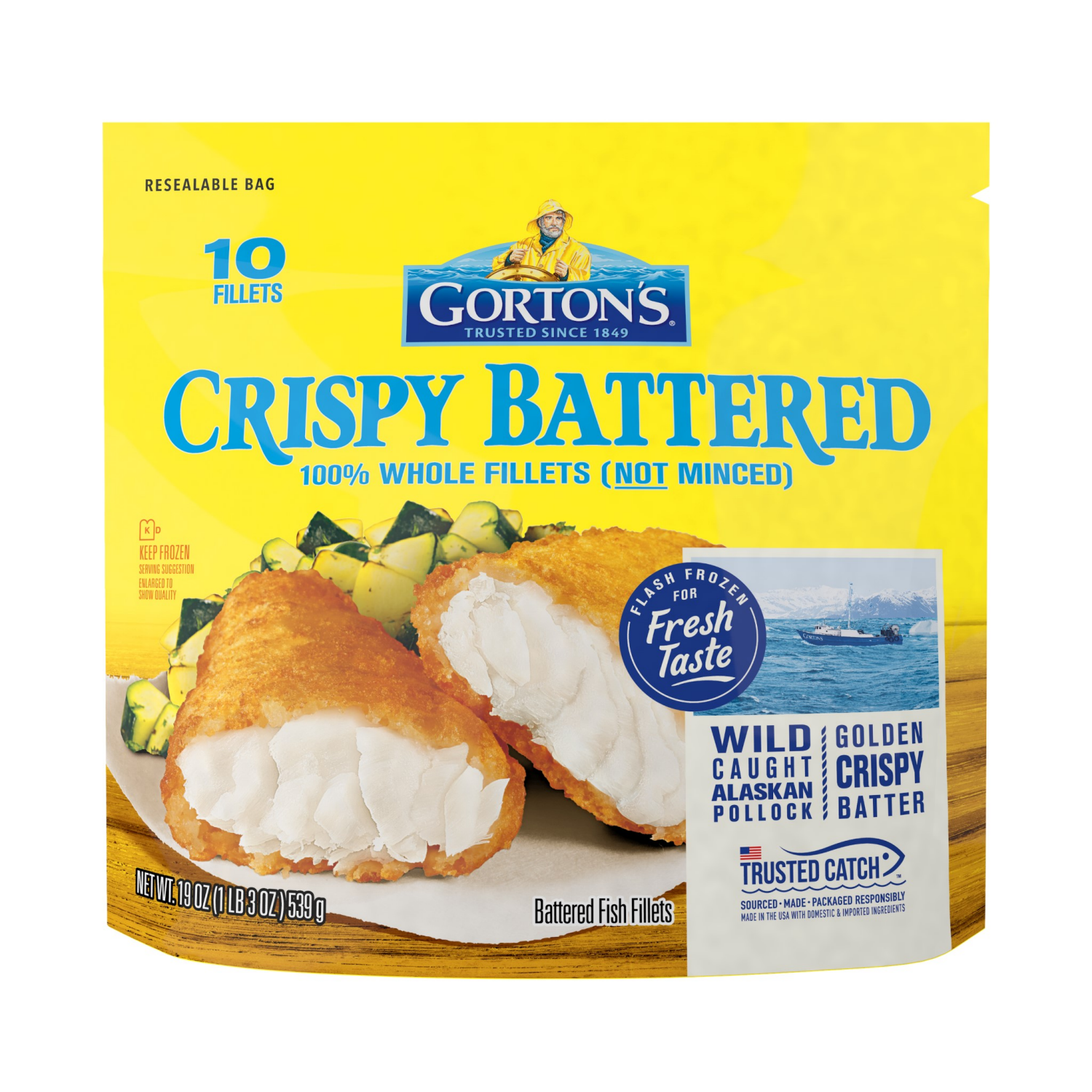 slide 2 of 8, Gorton's Whole Crispy Battered Fish Fillets 10 Each, 10 ct