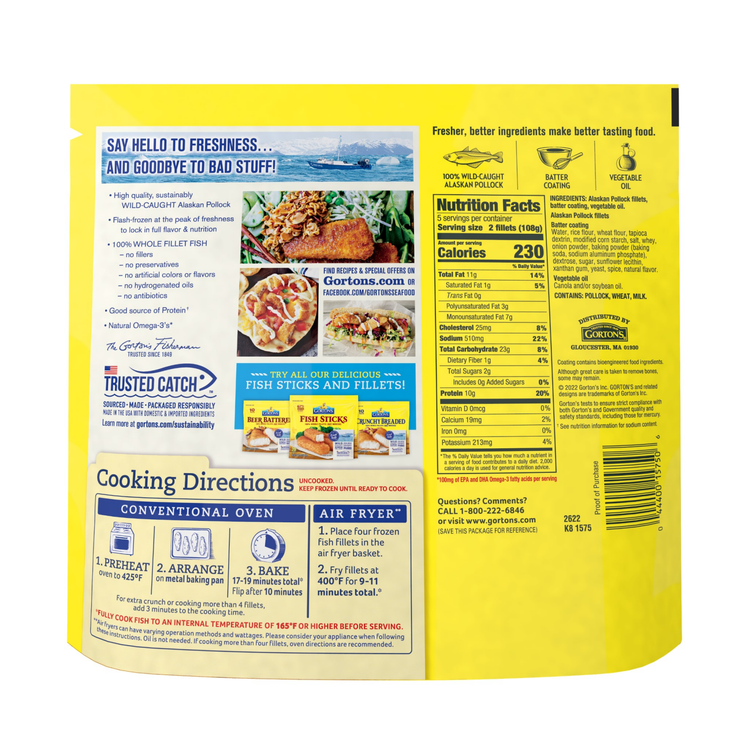 slide 4 of 8, Gorton's Whole Crispy Battered Fish Fillets 10 Each, 10 ct