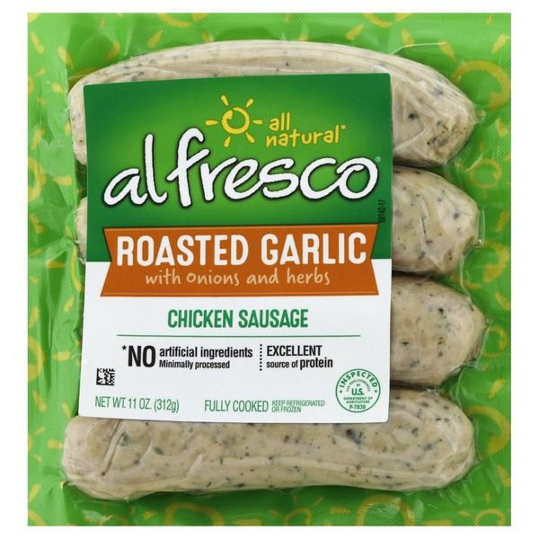 slide 1 of 1, Al Fresco Roasted Garlic Fully Cooked Chicken Sausage, 11 oz