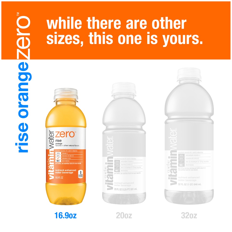 slide 2 of 3, vitaminwater zero sugar rise, electrolyte enhanced water w/ vitamins, orange drinks, 16.9 fl oz, 6 Pack, 6 ct; 16.90 fl oz
