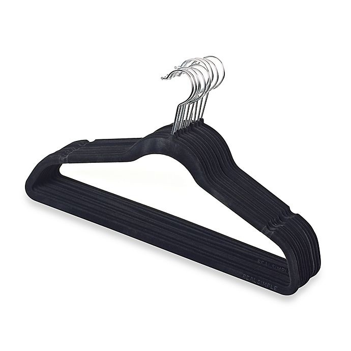 slide 1 of 1, Real Simple Heavyweight Slimline Flocked Suit Hangers - Black, 10 ct