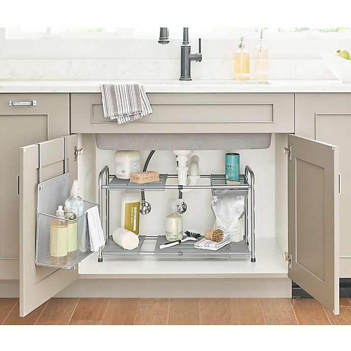 slide 2 of 6, ORG 2-Tier Mesh Expandable Under-Sink Shelf - Silver, 1 ct