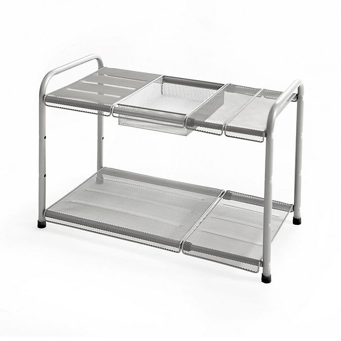 slide 3 of 6, ORG 2-Tier Mesh Expandable Under-Sink Shelf - Silver, 1 ct