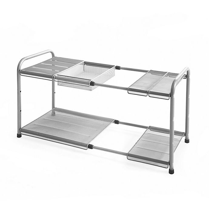 slide 4 of 6, ORG 2-Tier Mesh Expandable Under-Sink Shelf - Silver, 1 ct