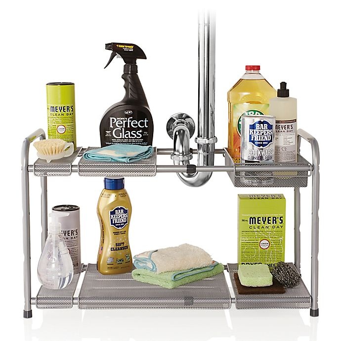 slide 6 of 6, ORG 2-Tier Mesh Expandable Under-Sink Shelf - Silver, 1 ct