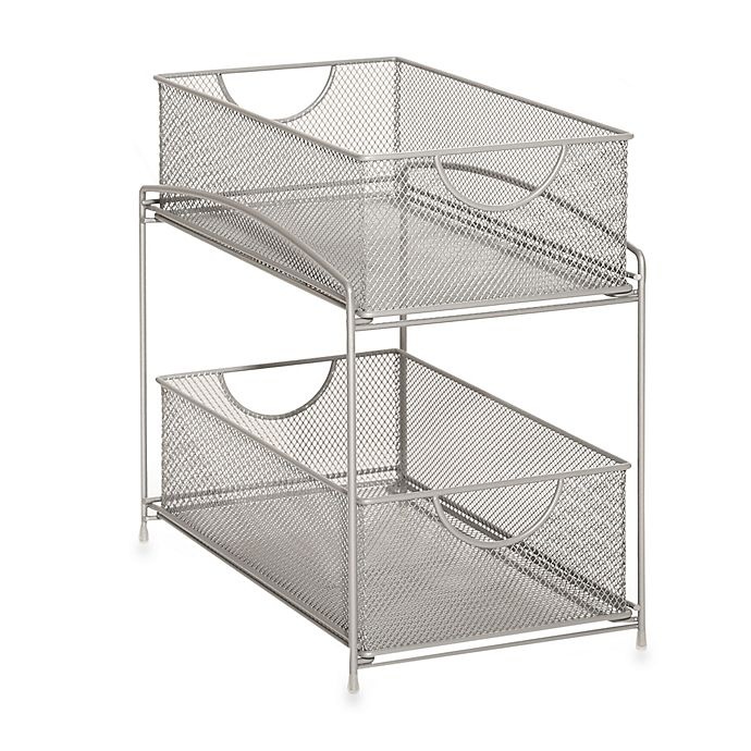 slide 2 of 5, ORG 2-Tier Mesh Sliding Cabinet Baskets - Silver, 1 ct