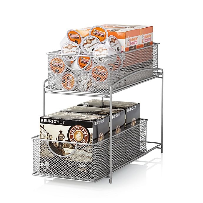 slide 4 of 5, ORG 2-Tier Mesh Sliding Cabinet Baskets - Silver, 1 ct