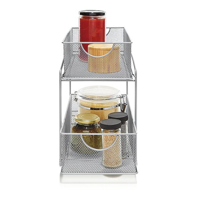 slide 5 of 5, ORG 2-Tier Mesh Sliding Cabinet Baskets - Silver, 1 ct