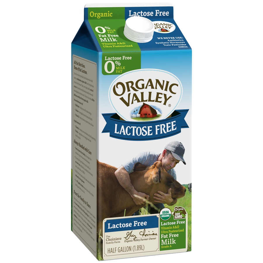 slide 2 of 3, Organic Valley Lactose Free 0% Fat Free Milk 0.5 gal, 64 fl oz