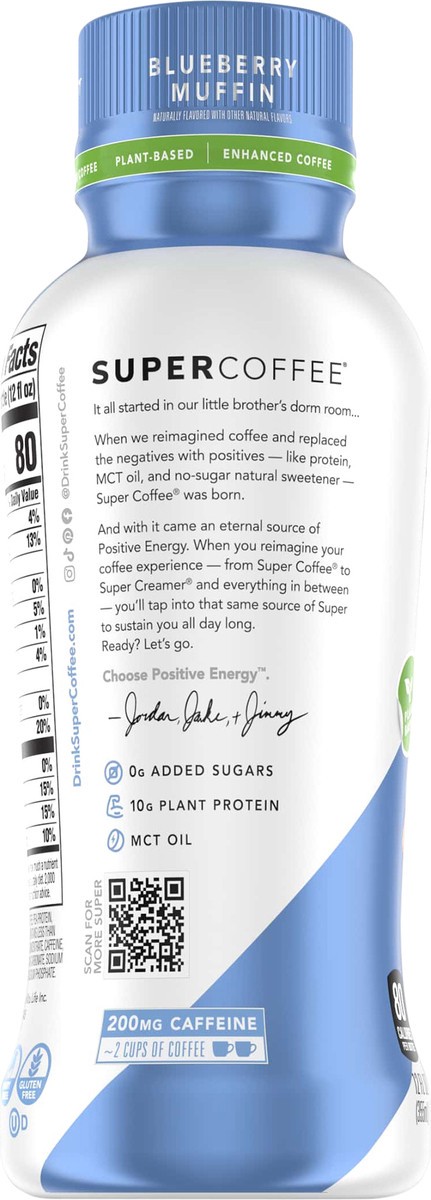 slide 2 of 5, Super Coffee Positive Energy Plant Based Blueberry Muffin Enhanced Coffee 12 fl oz, 12 fl oz